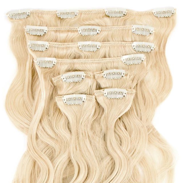 Clip-On Hårförlängning 8-delar Wave 40cm Whiteblond