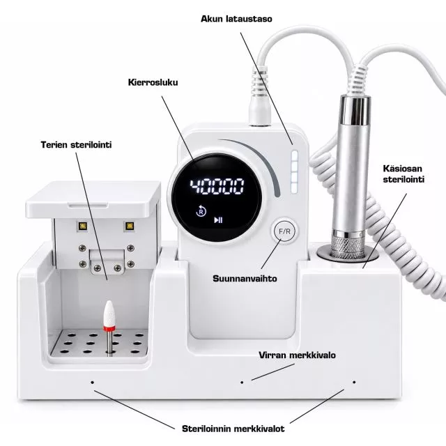 Kynsitukku Pro 870 nagelfräs 40 000 rpm med desinfektionsfunktion
