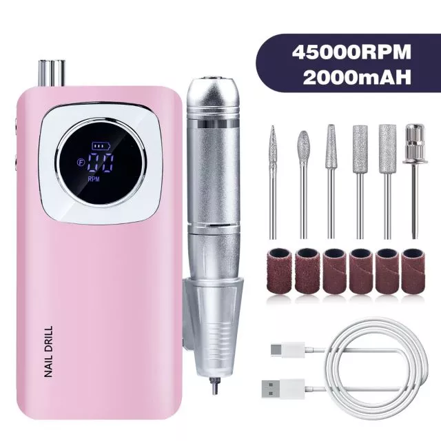 Rechargeable Cordless Nail Drill 45000rpm M4/Pink