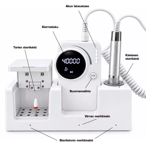Kynsitukku Pro 870 nagelfräs 40 000 rpm med desinfektionsfunktion