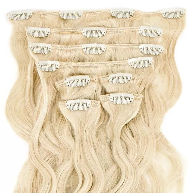 Clip-On Hårförlängning 8-delar Wave 60cm Whiteblond