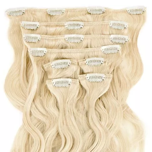 Clip-On Hårförlängning 8-delar Wave 40cm Whiteblond